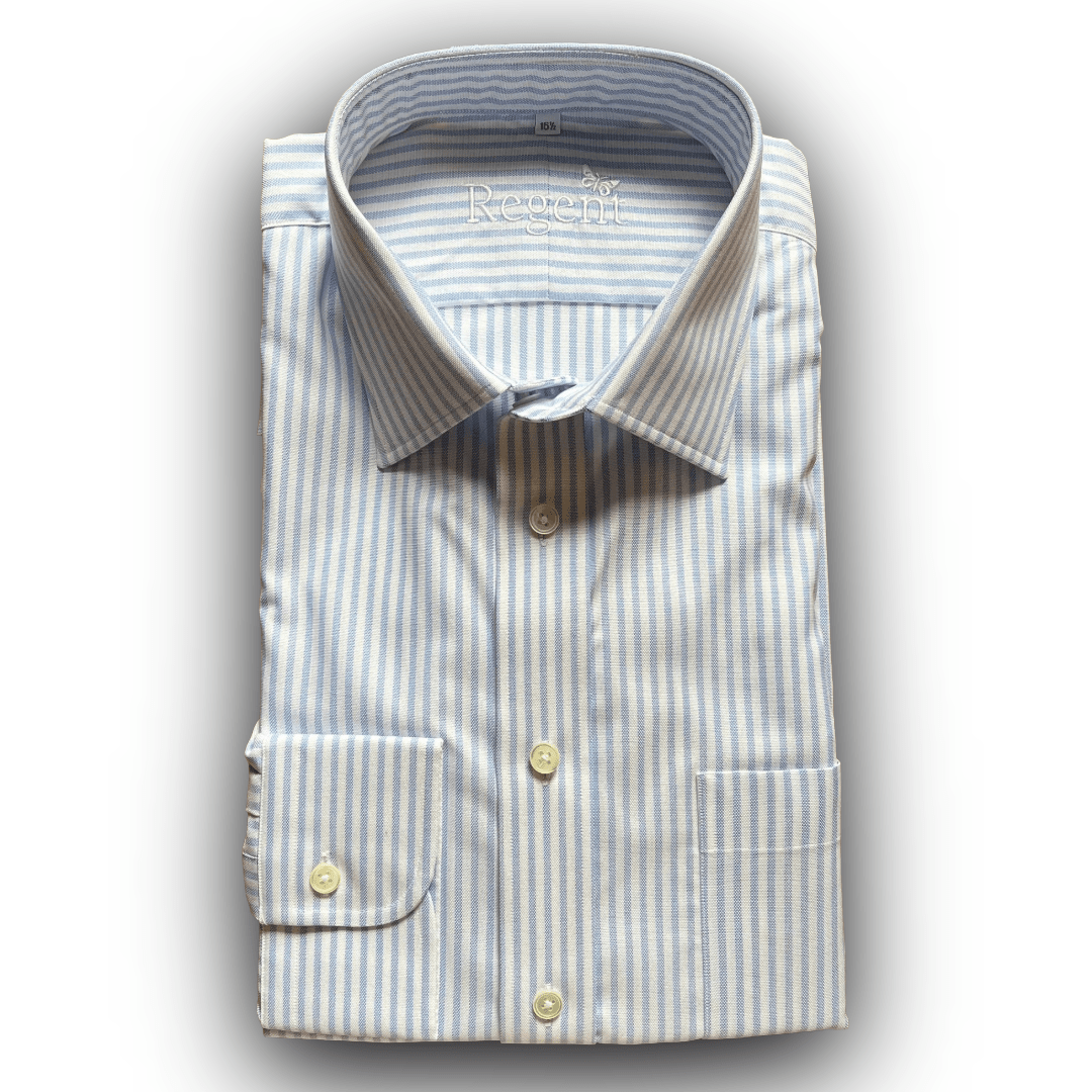 Regent - 'Oxford' Stripe Shirt - White/Sky Blue - Regent TailoringRegent
