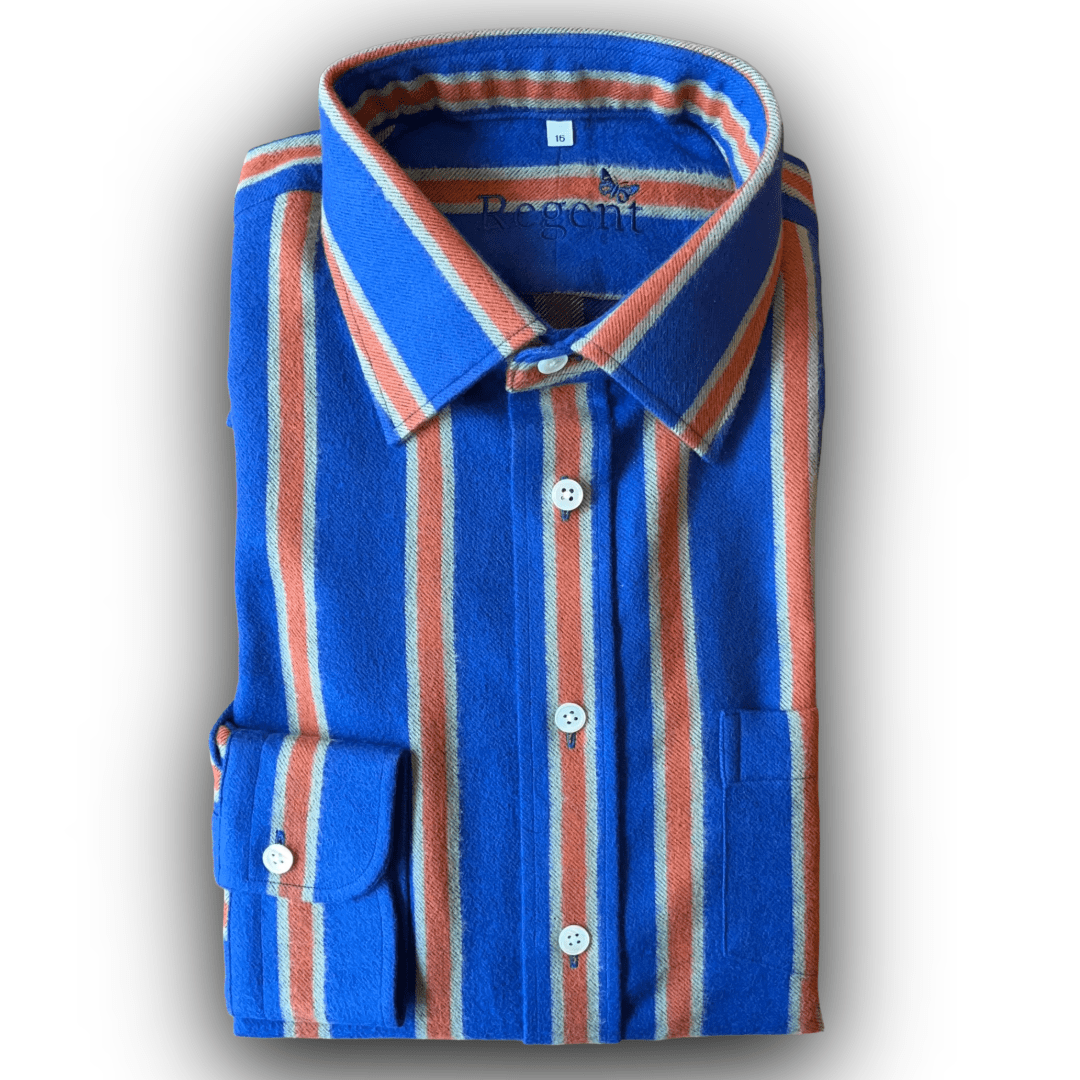 Regent - 'Pendleton' Shirt - Blue/Orange Stripe Brushed Cotton - Regent Tailoring Salisbury