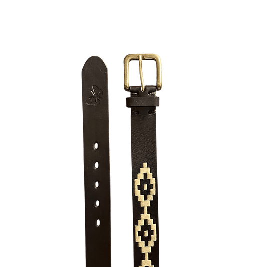 Regent - Polo Belt - Embroidered - Leather - Beige Diamond Aztec - Regent Tailoring Salisbury