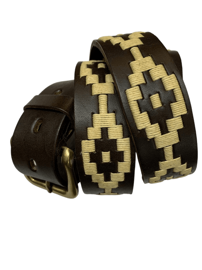 Regent - Polo Belt - Embroidered - Leather - Beige Diamond Aztec - Regent Tailoring Salisbury