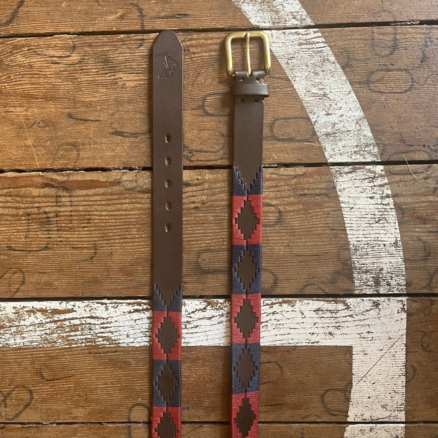 Regent - Polo Belt - Embroidered - Leather - Burgundy and Navy - Regent Tailoring Salisbury