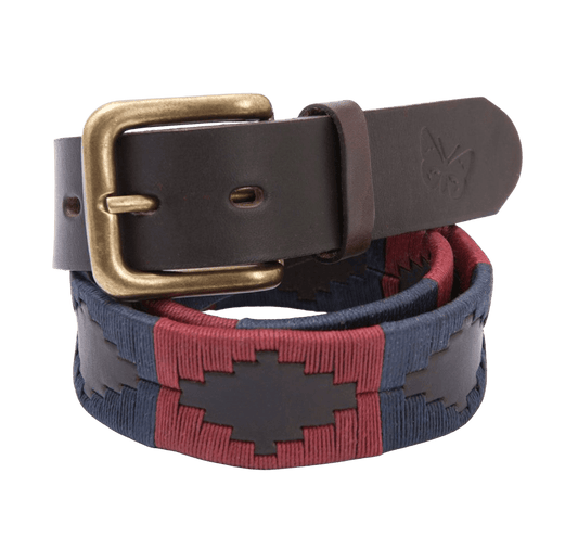Regent - Polo Belt - Embroidered - Leather - Burgundy and Navy - Regent Tailoring Salisbury