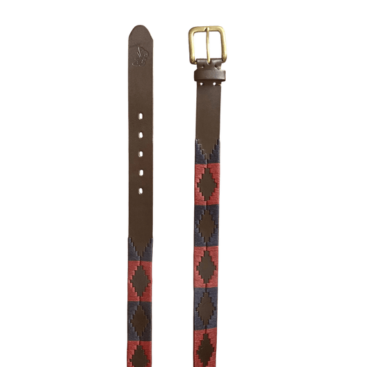 Regent - Polo Belt - Embroidered - Leather - Burgundy and Navy - Regent Tailoring Salisbury