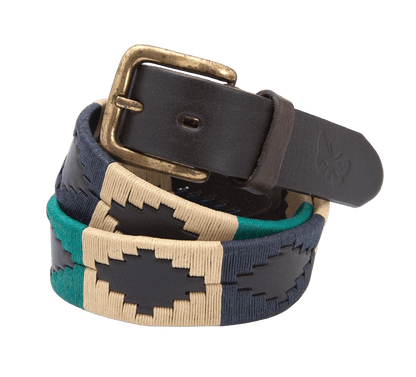 Regent - Polo Belt - Embroidered - Leather - Green, Navy & Cream - Regent Tailoring Salisbury