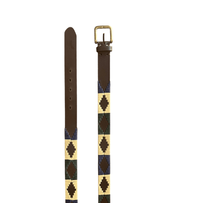 Regent - Polo Belt - Embroidered - Leather - Green, Navy & Cream - Regent Tailoring Salisbury