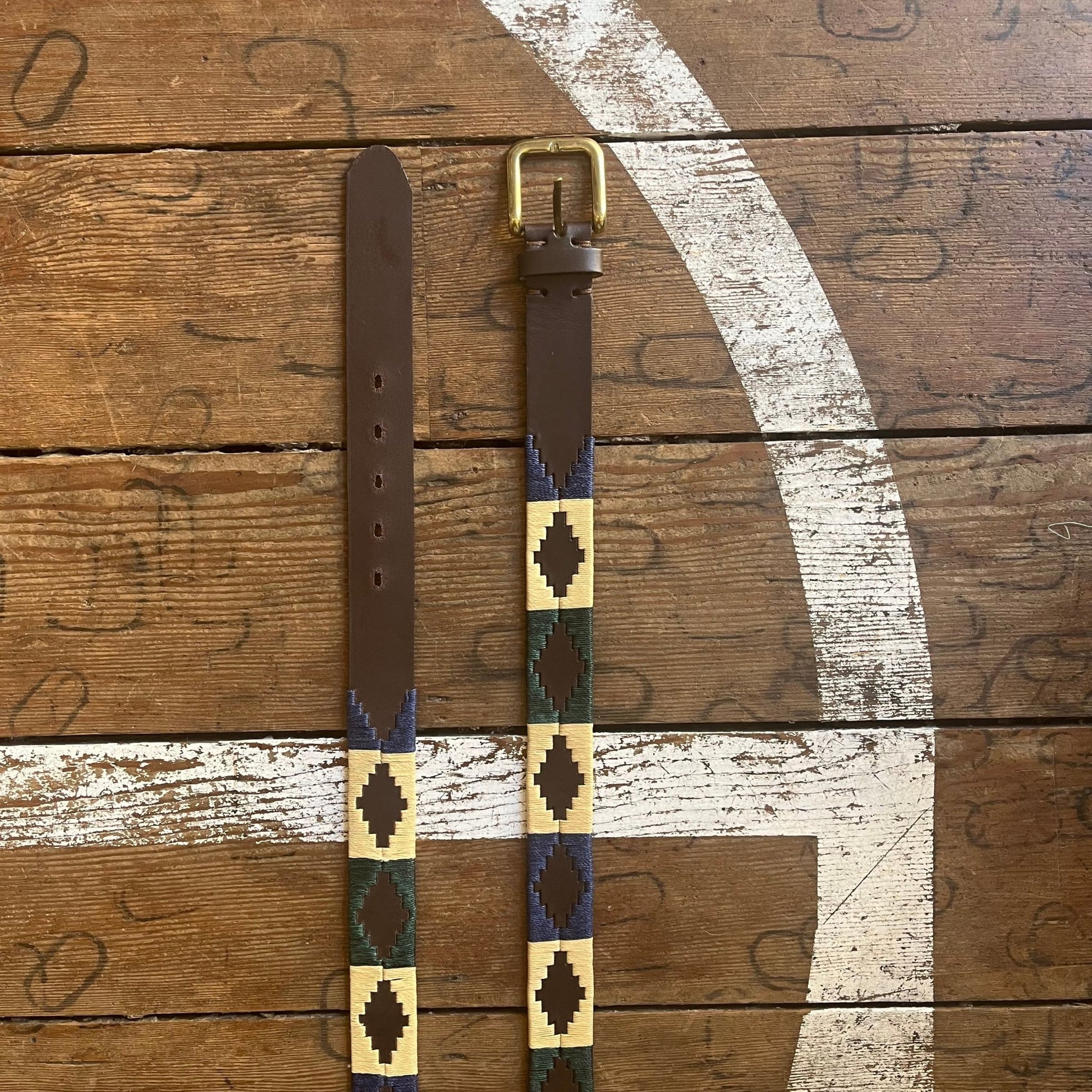 Regent - Polo Belt - Embroidered - Leather - Green, Navy & Cream - Regent TailoringPolo