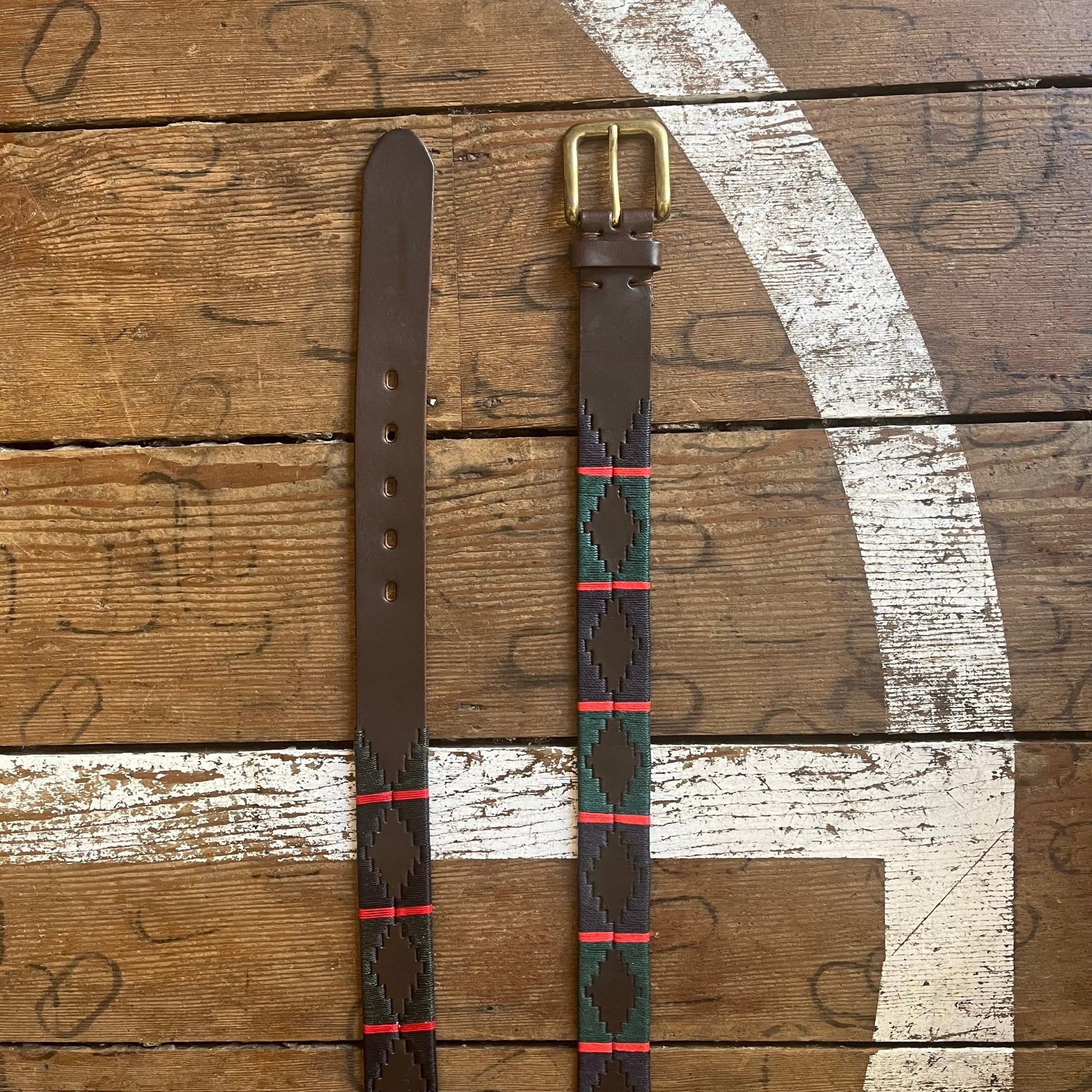 Regent - Polo Belt - Embroidered - Leather - Navy/Green/Red - Regent TailoringPolo