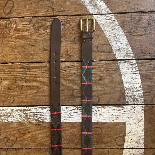 Regent - Polo Belt - Embroidered - Leather - Navy/Green/Red - Regent TailoringPolo