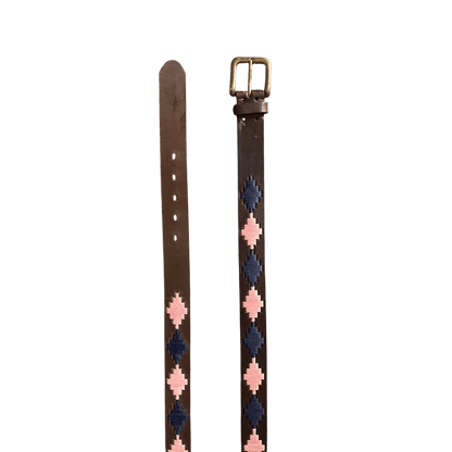 Regent - Polo Belt - Embroidered - Leather - Pink and Navy - Diamond - Regent Tailoring Salisbury
