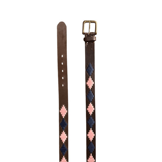 Regent - Polo Belt - Embroidered - Leather - Pink and Navy - Diamond - Regent Tailoring Salisbury