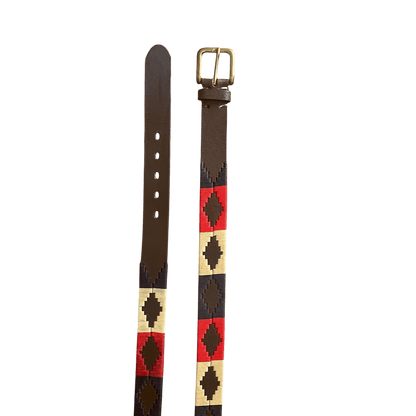 Regent - Polo Belt - Embroidered - Leather - Red, Navy & Cream - Regent Tailoring Salisbury