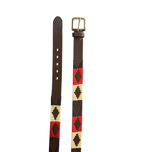 Regent - Polo Belt - Embroidered - Leather - Red, Navy & Cream - Regent Tailoring Salisbury