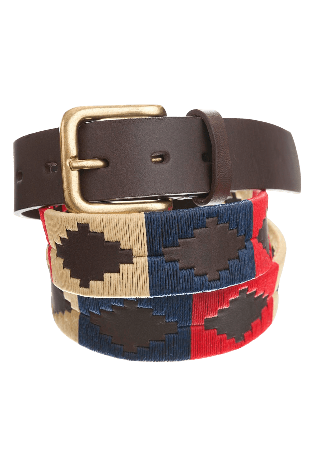 Regent - Polo Belt - Embroidered - Leather - Red, Navy & Cream - Regent Tailoring Salisbury