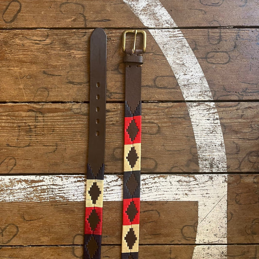 Regent - Polo Belt - Embroidered - Leather - Red, Navy & Cream - Regent TailoringPolo