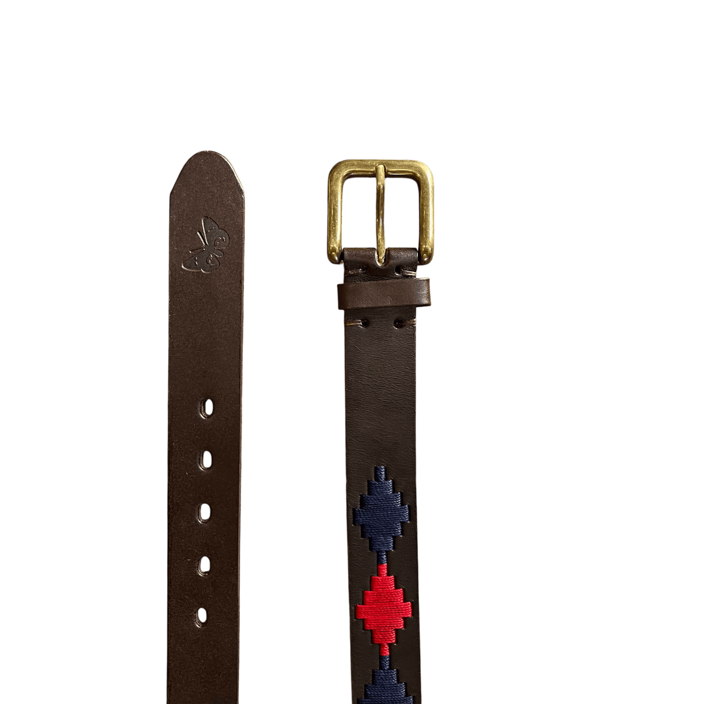 Regent - Polo Belt - Embroidered - Leather - Red & Navy Diamond - Regent Tailoring Salisbury