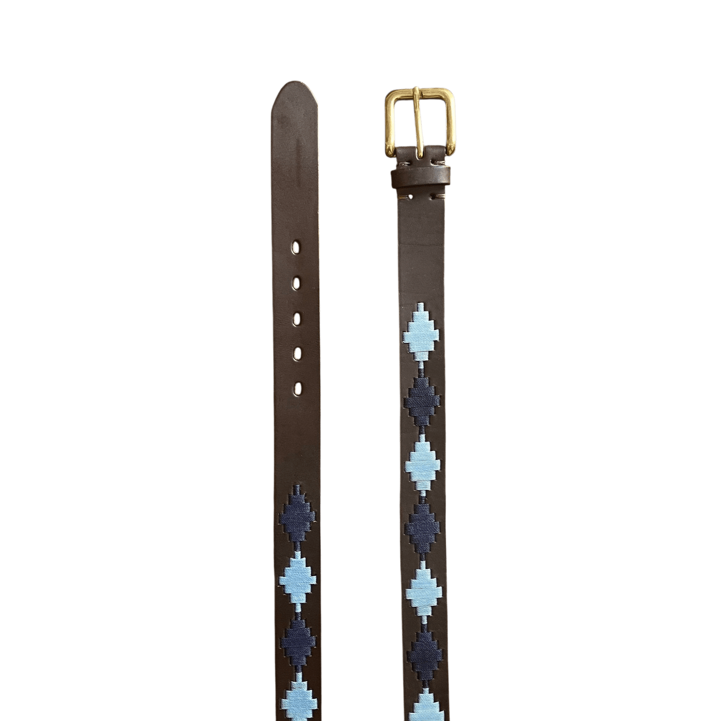 Regent - Polo Belt - Embroidered - Leather - Sky Blue & Navy Diamond - Regent Tailoring Salisbury