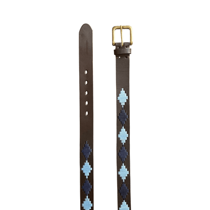 Regent - Polo Belt - Embroidered - Leather - Sky Blue & Navy Diamond - Regent Tailoring Salisbury