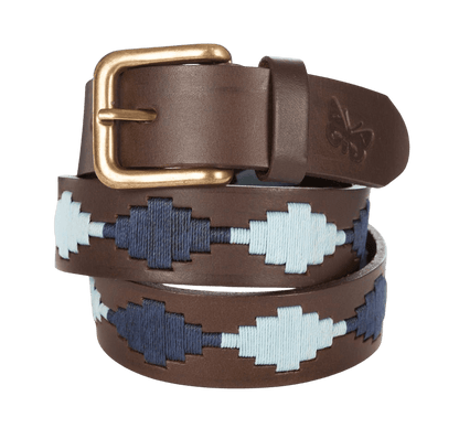 Regent - Polo Belt - Embroidered - Leather - Sky Blue & Navy Diamond - Regent Tailoring Salisbury