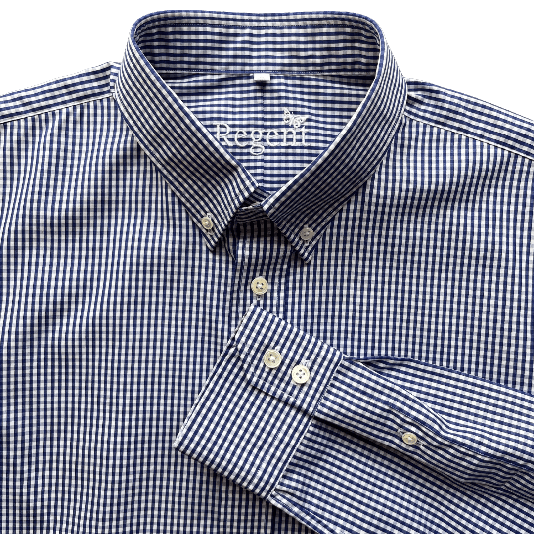 Regent - Poplin Button Down Shirt - Blue Gingham Shirt - Regent Tailoring Salisbury