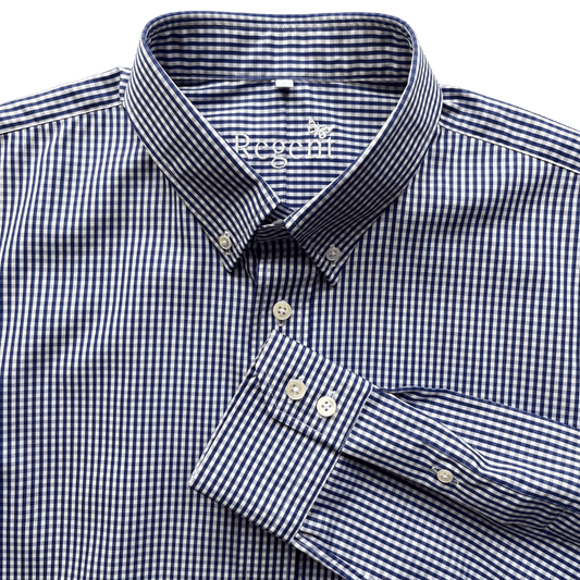 Regent - Poplin Button Down Shirt - Blue Gingham Shirt - Regent Tailoring Salisbury