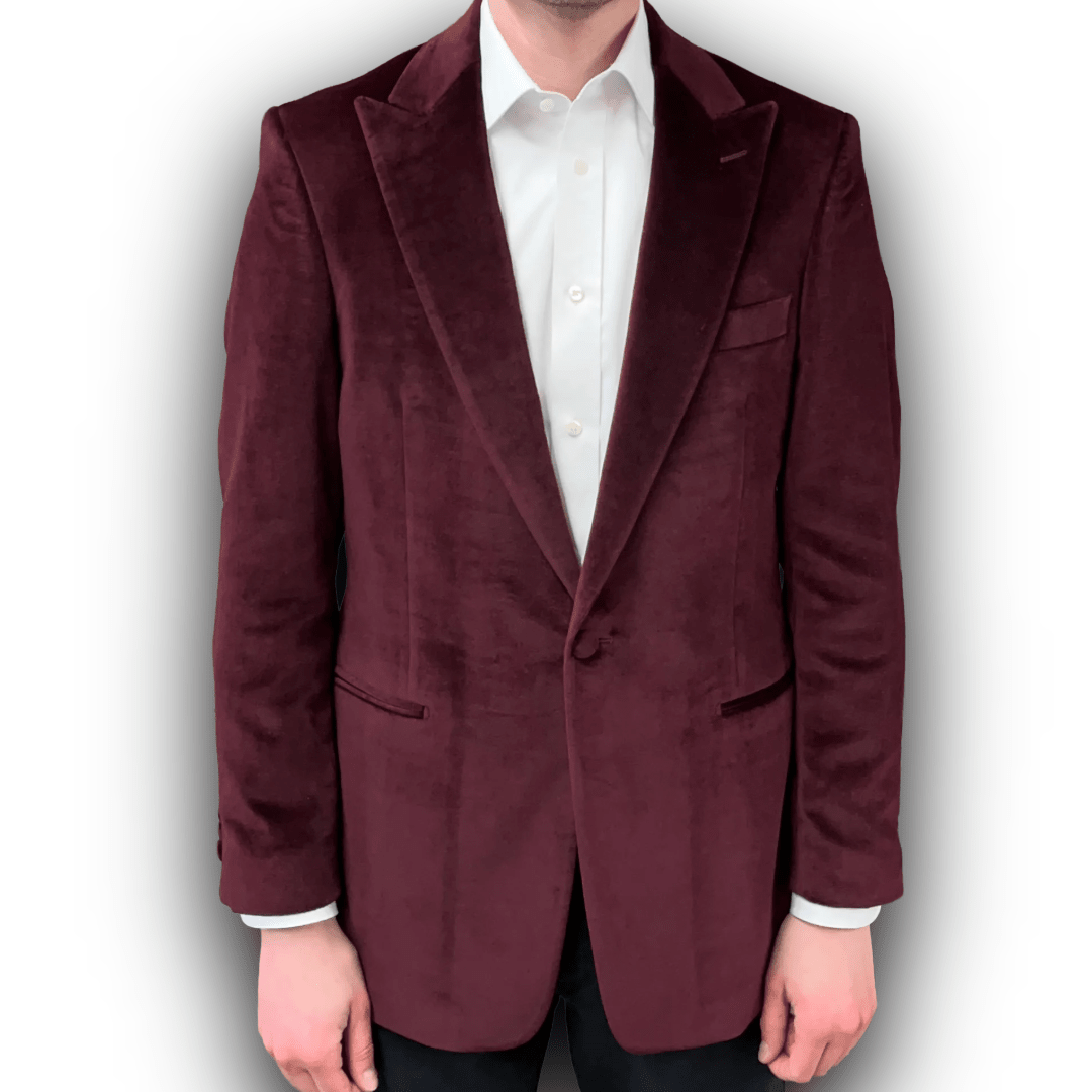 Regent - 'Raymond' Smoking Jacket - Burgundy Red - Velvet 310g - Regent Tailoring Salisbury