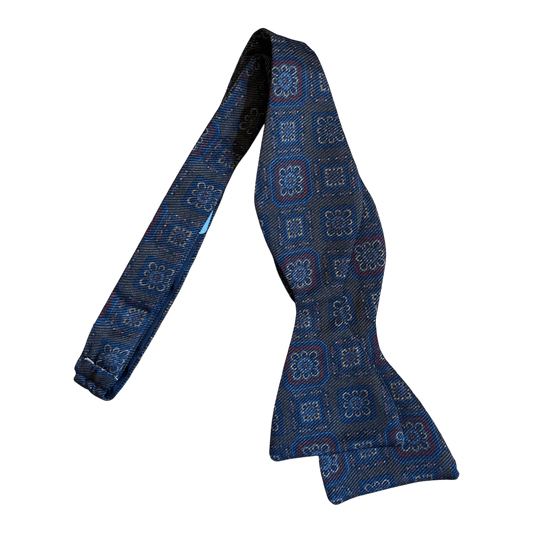 Regent - Silk Bow Tie - Large Floral Geometric - Khaki/Navy/Burgandy - Regent Tailoring Salisbury