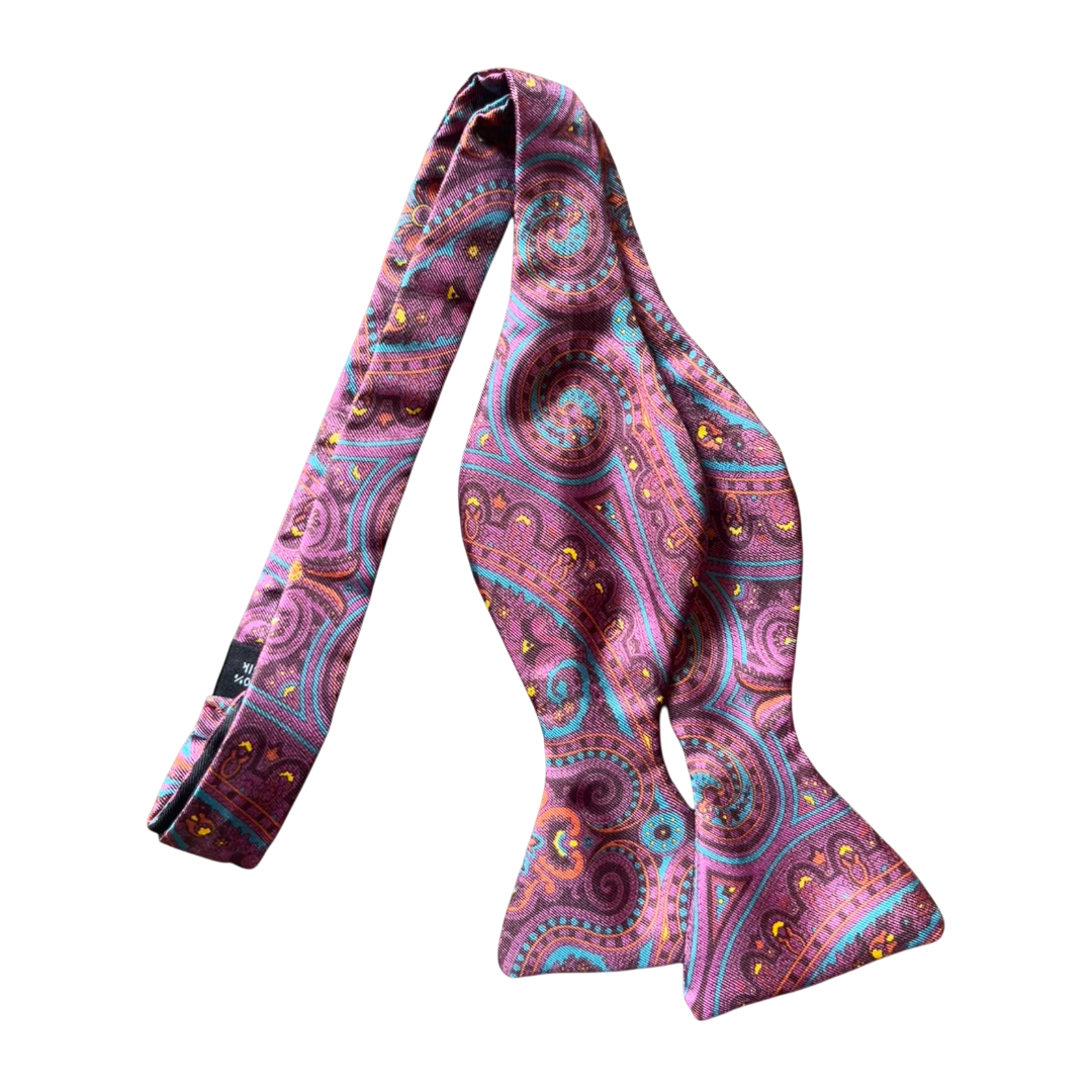 Regent - Silk Bow Tie - Paisley - Plum/Blue/Yellow - Regent Tailoring Salisbury