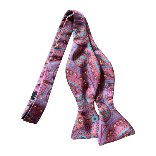 Regent - Silk Bow Tie - Paisley - Plum/Blue/Yellow - Regent Tailoring Salisbury