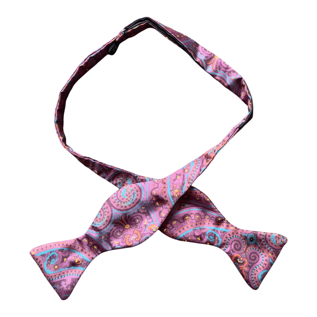 Regent - Silk Bow Tie - Paisley - Plum/Blue/Yellow - Regent Tailoring Salisbury