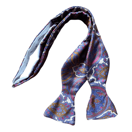 Regent - Silk Bow Tie - Paisley - Purple/Blue/Mustard - Regent Tailoring Salisbury