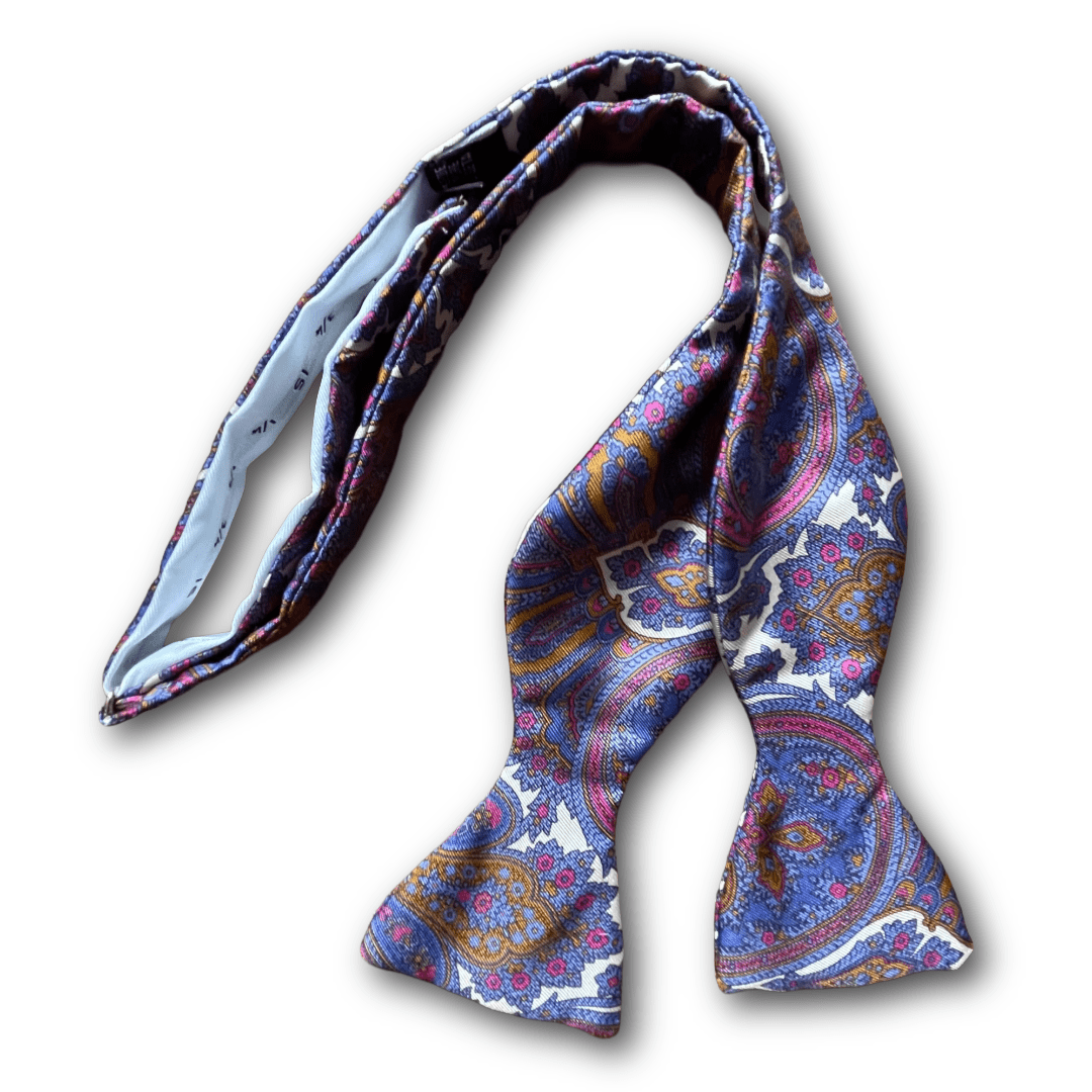 Regent - Silk Bow Tie - Paisley - Purple/Blue/Mustard - Regent TailoringRegent