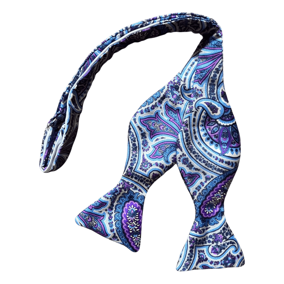 Regent - Silk Bow Tie - Paisley - Purple/Pale Blue - Regent Tailoring Salisbury
