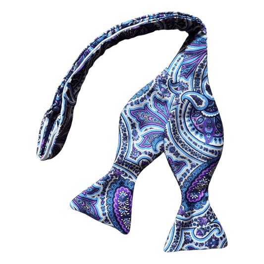 Regent - Silk Bow Tie - Paisley - Purple/Pale Blue - Regent Tailoring Salisbury