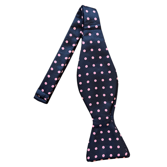 Regent - Silk Bow Tie - Spot - Navy/Pink - Regent Tailoring Salisbury