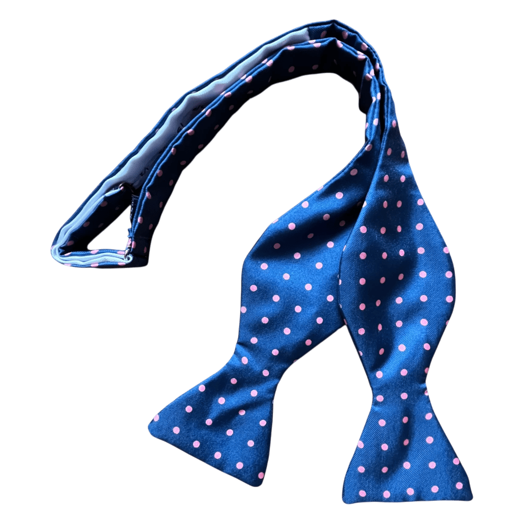 Regent - Silk Bow Tie - Spot - Petrol Blue/Pink - Regent Tailoring Salisbury