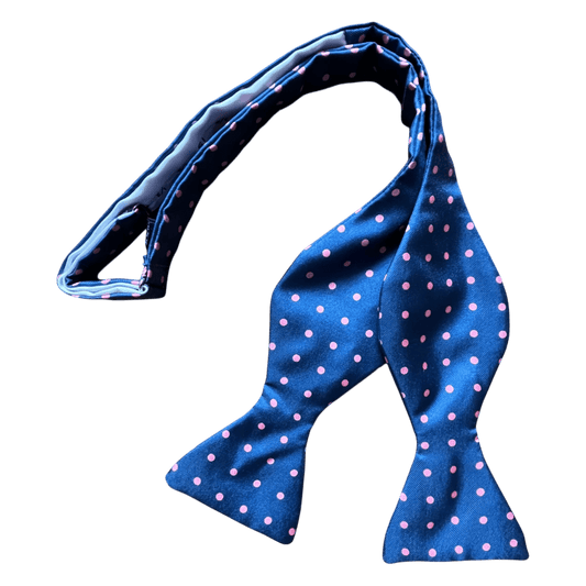 Regent - Silk Bow Tie - Spot - Petrol Blue/Pink - Regent Tailoring Salisbury