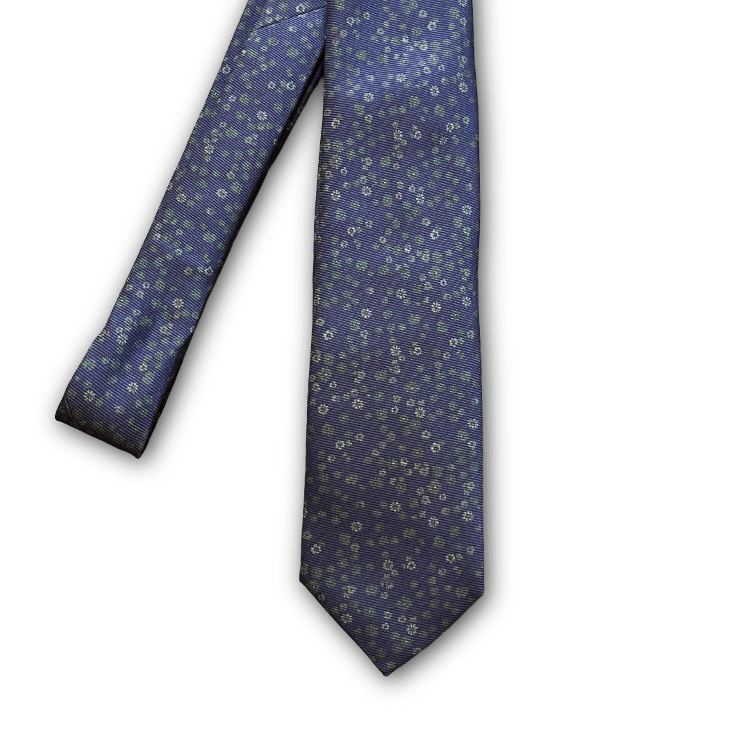 Regent - Silk Tie - Blue with Light Blue Flowers - Regent Tailoring Salisbury
