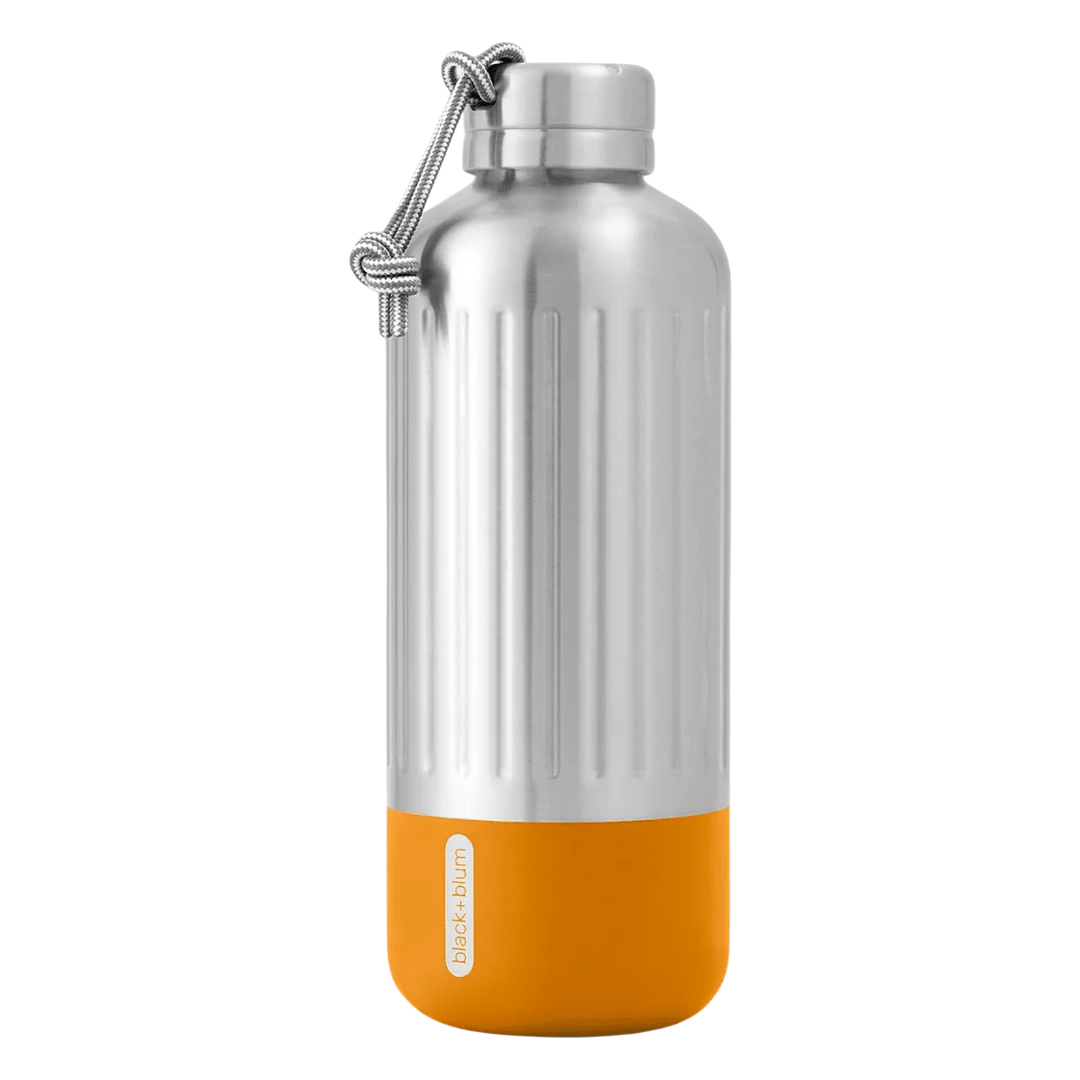 Regent Tailoring Black and Blum Explorer large stainless steel vacuum insulated bottle with orange silicone base