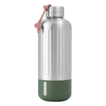 Regent Tailoring Black and Blum Explorer large stainless steel vacuum insulated bottle with green base and carry loop