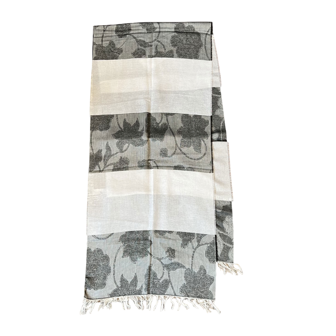 Regent Tailoring lightweight scarf in grey and white with floral textured pattern and fringed edges