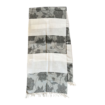 Regent Tailoring lightweight scarf in grey and white with floral textured pattern and fringed edges