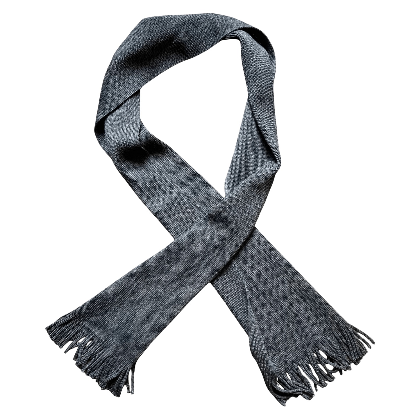 Regent Tailoring solid grey 100% wool scarf with classic fringe tassels, made in Italy.