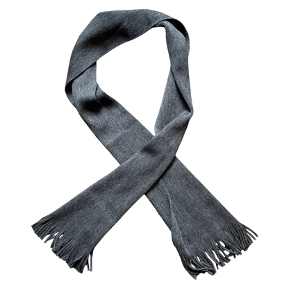 Regent Tailoring solid grey 100% wool scarf with classic fringe tassels, made in Italy.