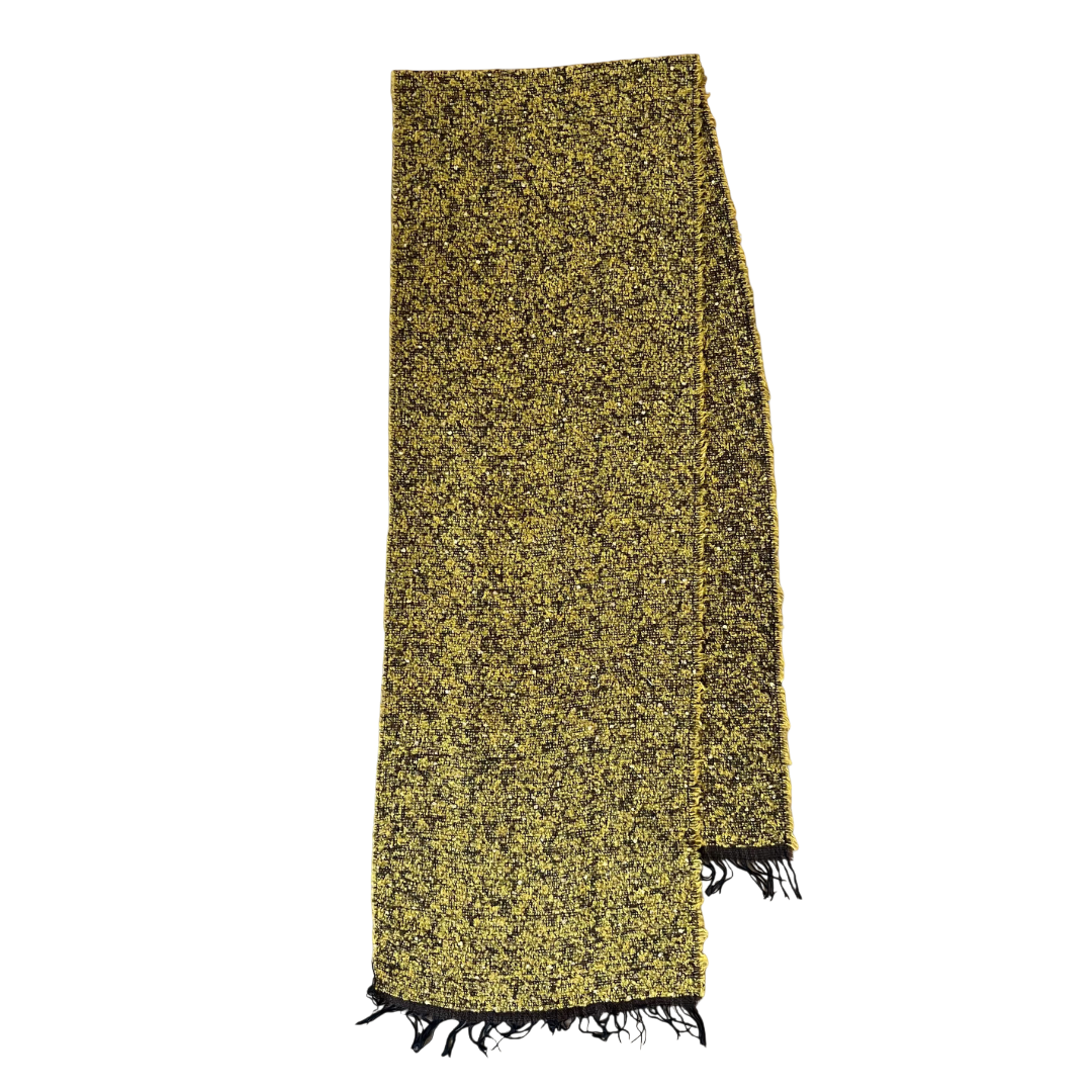 Regent Tailoring mustard textured wool blend scarf with intricate weaving and fringe detail