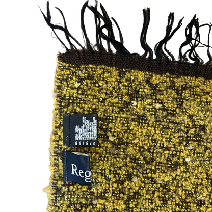 Regent Tailoring mustard textured wool blend scarf with fringe detail and brand label