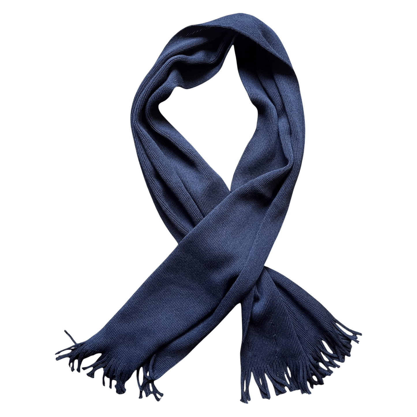 Regent Tailoring navy blue 100% wool scarf with classic tassels, crafted in Italy for a refined look.