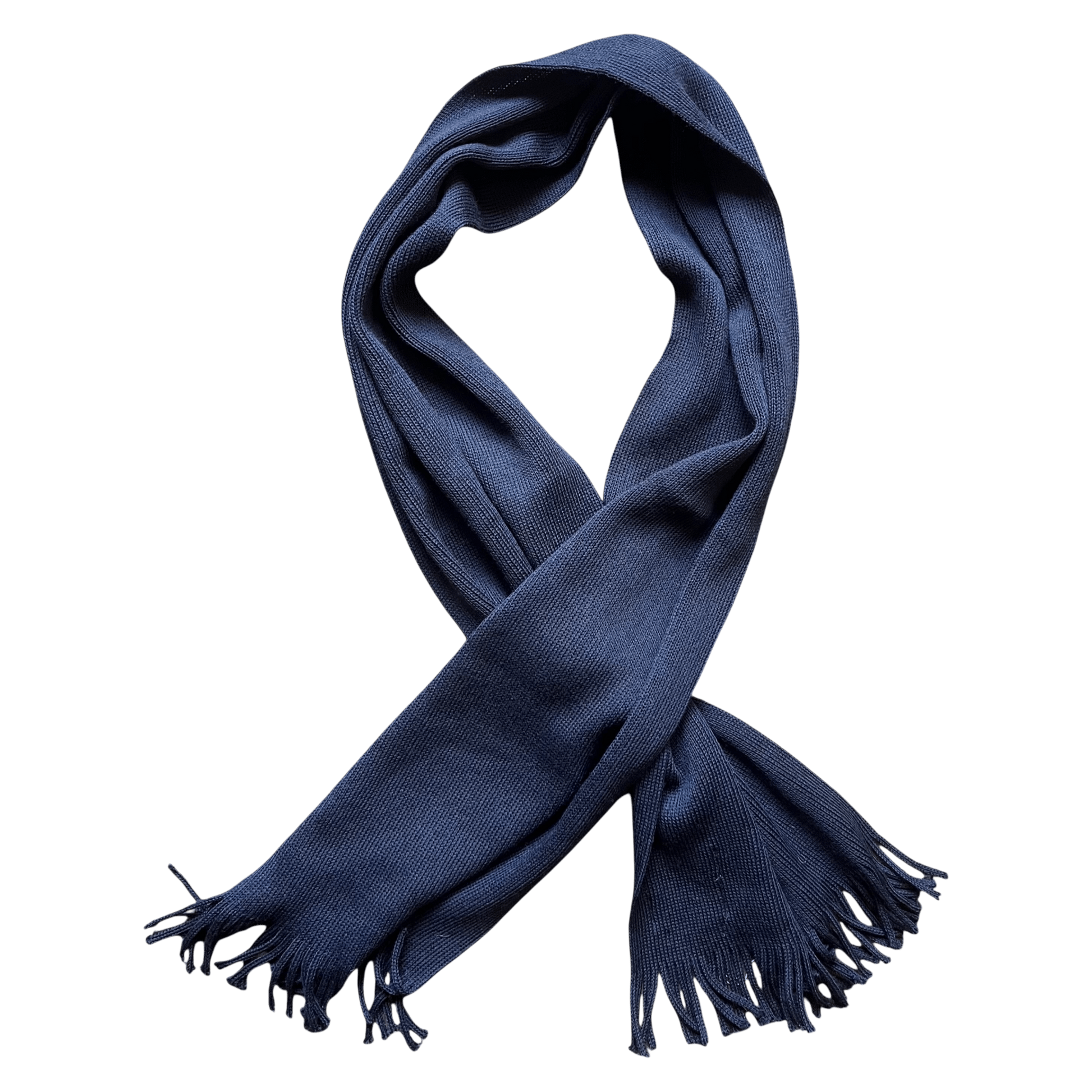 Regent Tailoring navy blue 100% wool scarf with classic tassels, crafted in Italy for a refined look.