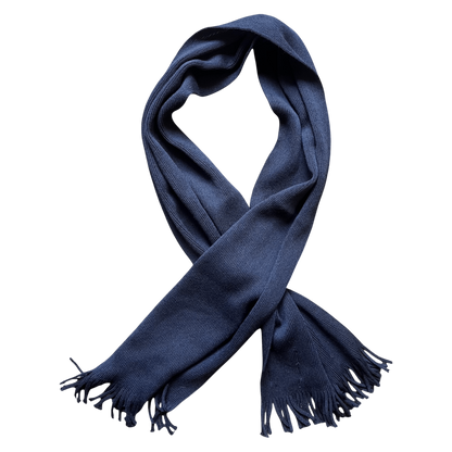 Regent Tailoring navy blue 100% wool scarf with classic tassels, crafted in Italy for a refined look.
