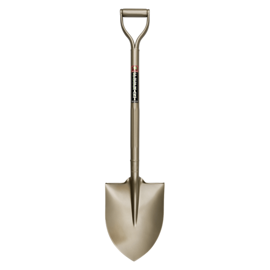 Regent Tailoring Niwaki golden steel spade with a pointed blade and solid tread for professional gardening