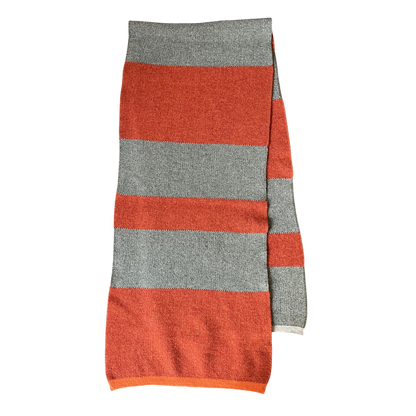 Regent Tailoring 100% wool scarf featuring orange and grey block colour stripes, made in Italy.